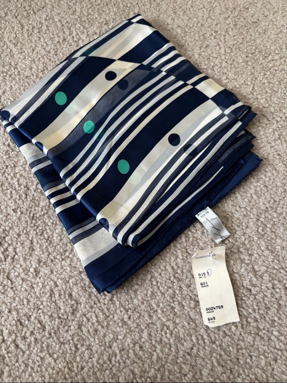 Nordstrom: Hiroko Kapp Navy, White & Teal Striped Silk Scarf NWT